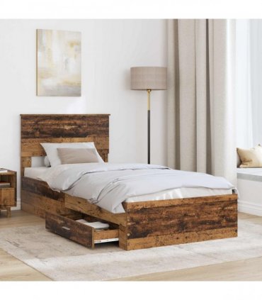 vidaXL Bed Frame with Drawer Old Wood 90 x 190 cm Engineered Wood