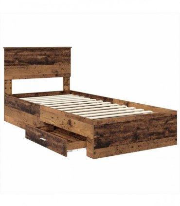 vidaXL Bed Frame with Drawer Old Wood 90 x 190 cm Engineered Wood