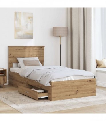 vidaXL Bed Frame with Drawer Artisan Oak 90 x 190 cm Engineered Wood