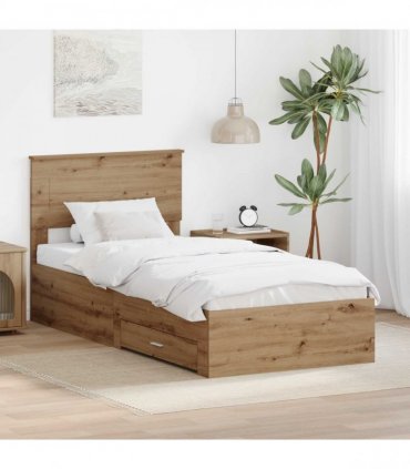 vidaXL Bed Frame with Drawer Artisan Oak 90 x 200 cm Engineered Wood