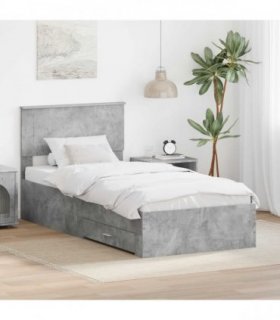 vidaXL Bed Frame Concrete Grey and Silver 75 x 190 cm Engineered Wood