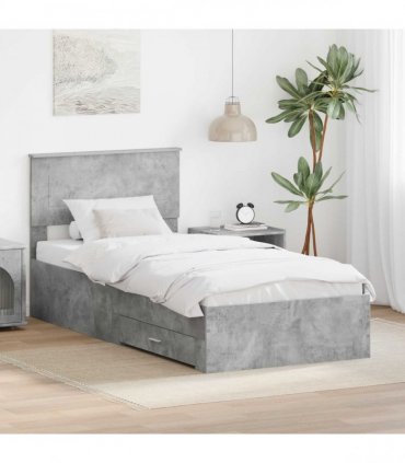 vidaXL Bed Frame Concrete Grey and Silver 75 x 190 cm Engineered Wood