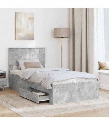 vidaXL Bed Frame Concrete Grey and Silver 75 x 190 cm Engineered Wood
