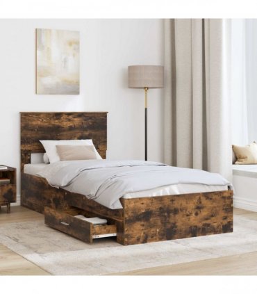 vidaXL Bed Frame Smoked Oak and Silver 75 x 190 cm Engineered Wood