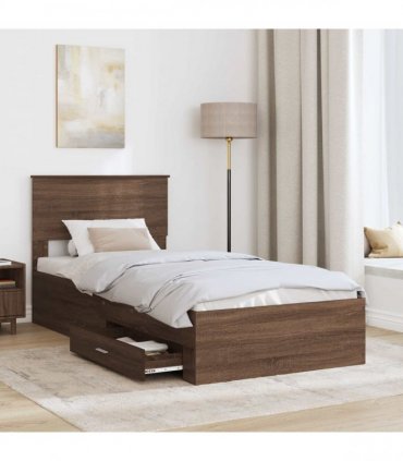 vidaXL Bed Frame Brown Oak and Silver 75 x 190 cm Engineered Wood