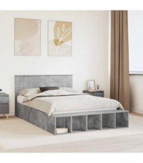 vidaXL Bed Frame with Shelf Concrete Grey 160 x 200 cm Engineered Wood