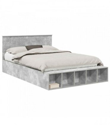 vidaXL Bed Frame with Shelf Concrete Grey 160 x 200 cm Engineered Wood