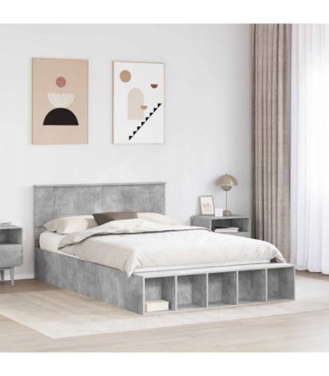 vidaXL Bed Frame with Shelf Concrete Grey 160 x 200 cm Engineered Wood