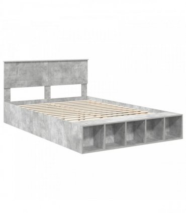 vidaXL Bed Frame with Shelf Concrete Grey 160 x 200 cm Engineered Wood