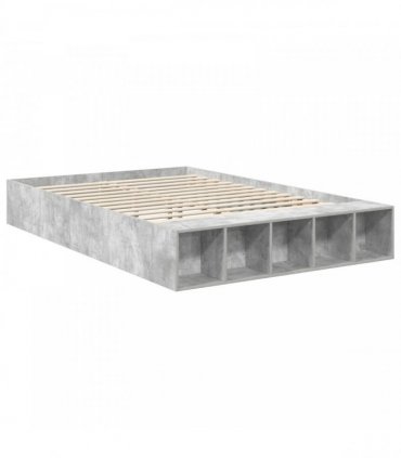 vidaXL Bed Frame with Shelf Concrete Grey 160 x 200 cm Engineered Wood