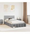 vidaXL Bed Frame with Shelf Grey Sonoma 135 x 190 cm Engineered Wood