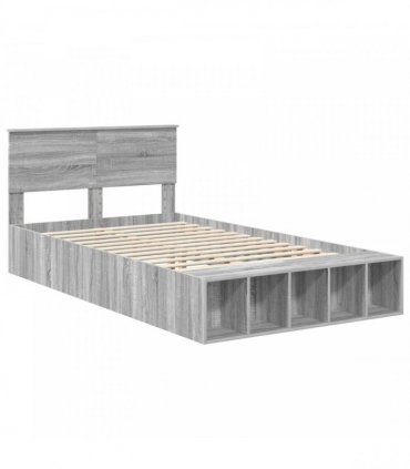 vidaXL Bed Frame with Shelf Grey Sonoma 135 x 190 cm Engineered Wood