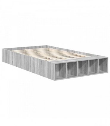 vidaXL Bed Frame with Shelf Grey Sonoma 135 x 190 cm Engineered Wood