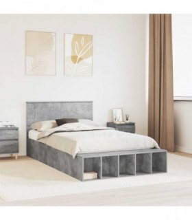 vidaXL Bed Frame with Shelf Concrete Grey 120 x 190 cm Engineered Wood