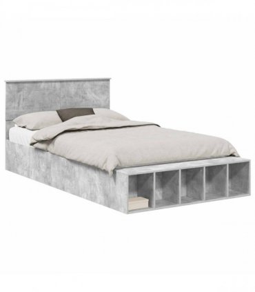 vidaXL Bed Frame with Shelf Concrete Grey 120 x 190 cm Engineered Wood