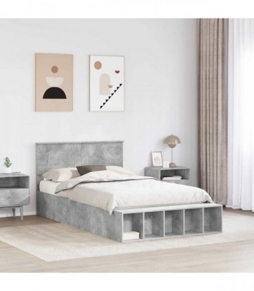vidaXL Bed Frame with Shelf Concrete Grey 120 x 190 cm Engineered Wood