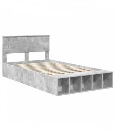vidaXL Bed Frame with Shelf Concrete Grey 120 x 190 cm Engineered Wood