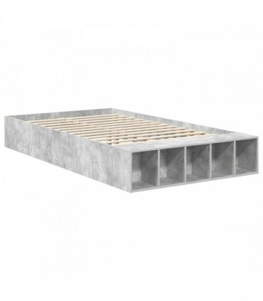 vidaXL Bed Frame with Shelf Concrete Grey 120 x 190 cm Engineered Wood