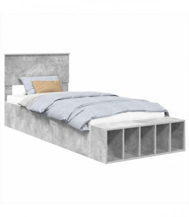 vidaXL Bed Frame with Shelf Concrete Grey 90 x 200 cm Engineered Wood