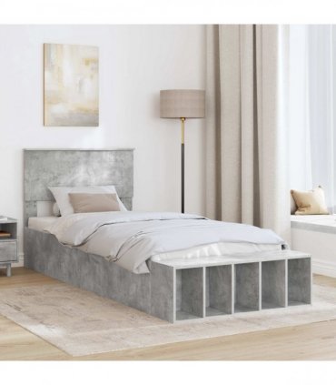 vidaXL Bed Frame with Shelf Concrete Grey 90 x 200 cm Engineered Wood