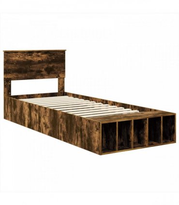 vidaXL Bed Frame with Shelf Smoked Oak 100 x 200 cm Engineered Wood
