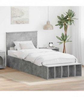 vidaXL Bed Frame with Shelf Concrete Grey 70 x 190 cm Engineered Wood