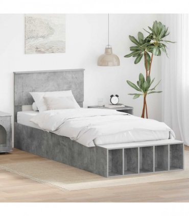 vidaXL Bed Frame with Shelf Concrete Grey 70 x 190 cm Engineered Wood