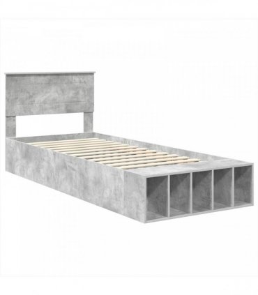 vidaXL Bed Frame with Shelf Concrete Grey 70 x 190 cm Engineered Wood