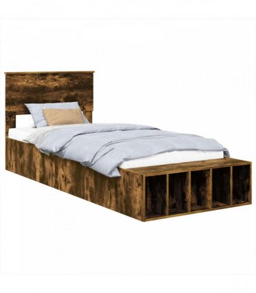 vidaXL Bed Frame with Shelf Smoked Oak 75 x 190 cm Engineered Wood