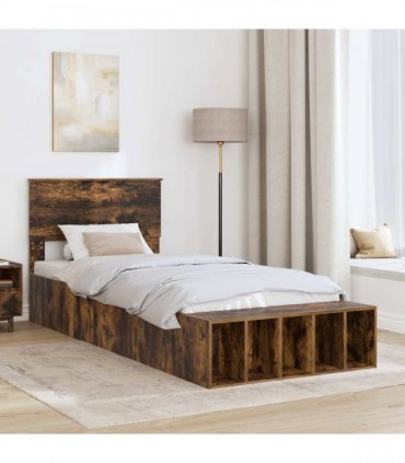 vidaXL Bed Frame with Shelf Smoked Oak 75 x 190 cm Engineered Wood