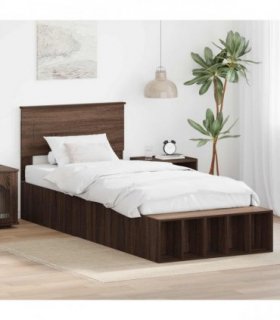 vidaXL Bed Frame with Shelf Brown Oak 75 x 190 cm Engineered Wood