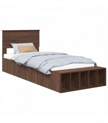 vidaXL Bed Frame with Shelf Brown Oak 75 x 190 cm Engineered Wood
