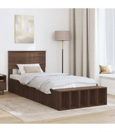 vidaXL Bed Frame with Shelf Brown Oak 75 x 190 cm Engineered Wood