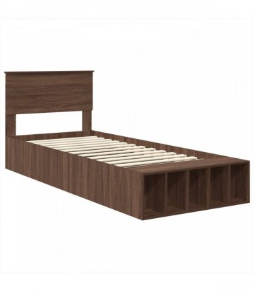vidaXL Bed Frame with Shelf Brown Oak 75 x 190 cm Engineered Wood