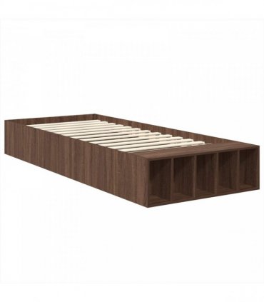 vidaXL Bed Frame with Shelf Brown Oak 75 x 190 cm Engineered Wood
