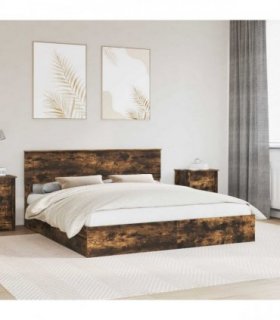 vidaXL Storage Bed with Drawer Smoked Oak 180 x 200 cm Engineered Wood