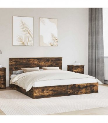 vidaXL Storage Bed with Drawer Smoked Oak 180 x 200 cm Engineered Wood