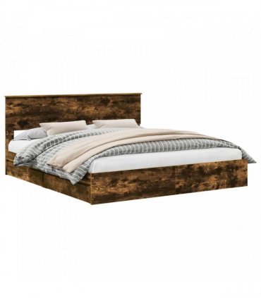 vidaXL Storage Bed with Drawer Smoked Oak 180 x 200 cm Engineered Wood