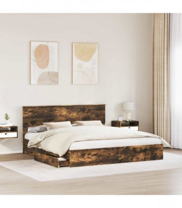 vidaXL Storage Bed with Drawer Smoked Oak 180 x 200 cm Engineered Wood
