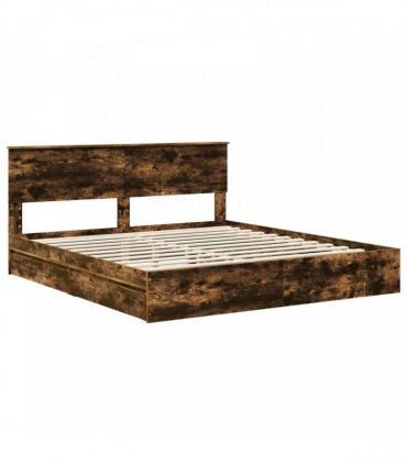 vidaXL Storage Bed with Drawer Smoked Oak 180 x 200 cm Engineered Wood