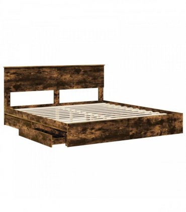 vidaXL Storage Bed with Drawer Smoked Oak 180 x 200 cm Engineered Wood