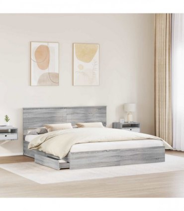 vidaXL Storage Bed Adjustable Grey Sonoma 180 x 200 cm Engineered Wood