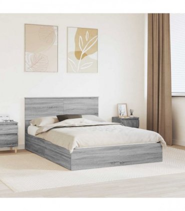 vidaXL Storage Bed Adjustable Grey Sonoma 160 x 200 cm Engineered Wood