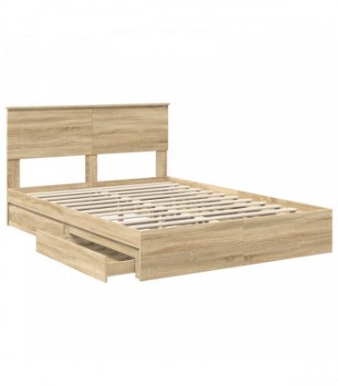 vidaXL Storage Bed with Drawer Sonoma Oak 140 x 190 cm Engineered Wood