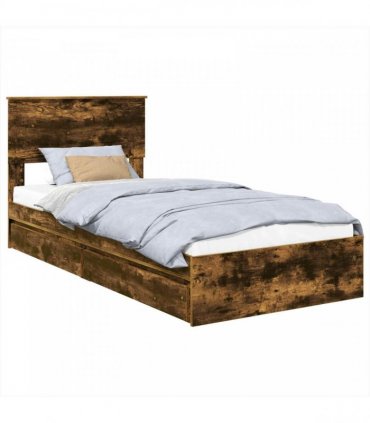 vidaXL Storage Bed with Drawer Smoked Oak 100 x 200 cm Engineered Wood