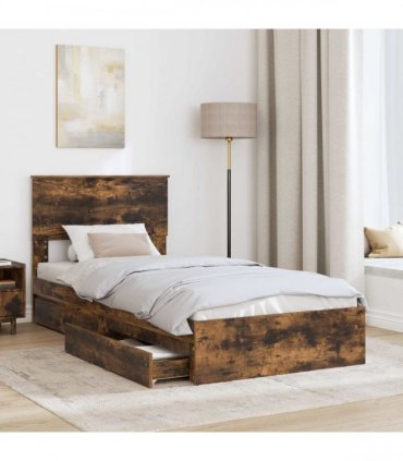 vidaXL Storage Bed with Drawer Smoked Oak 100 x 200 cm Engineered Wood