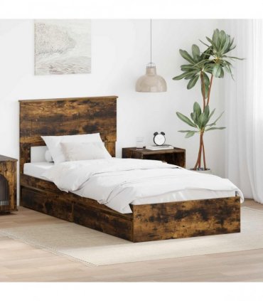 vidaXL Storage Bed with Drawer Smoked Oak 75 x 190 cm Engineered Wood
