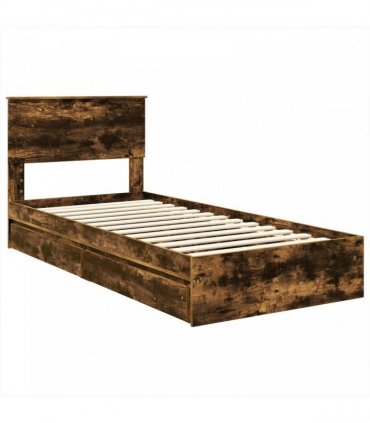 vidaXL Storage Bed with Drawer Smoked Oak 75 x 190 cm Engineered Wood