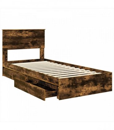 vidaXL Storage Bed with Drawer Smoked Oak 75 x 190 cm Engineered Wood