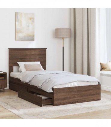 vidaXL Storage Bed with Drawer Brown Oak 75 x 190 cm Engineered Wood